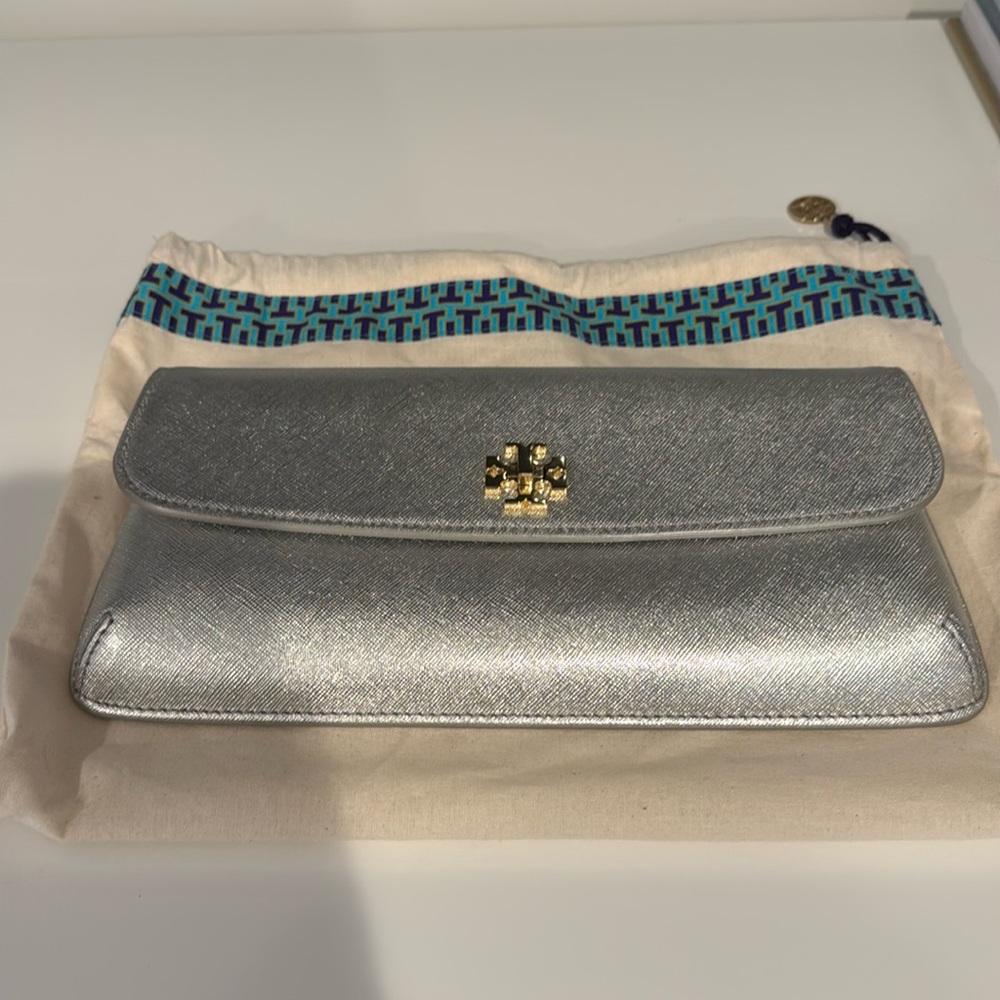 Tory Burch silver clutch